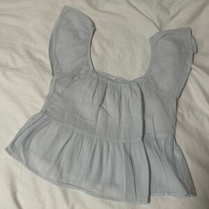 Elegant Light Blue Ruffled Blouse